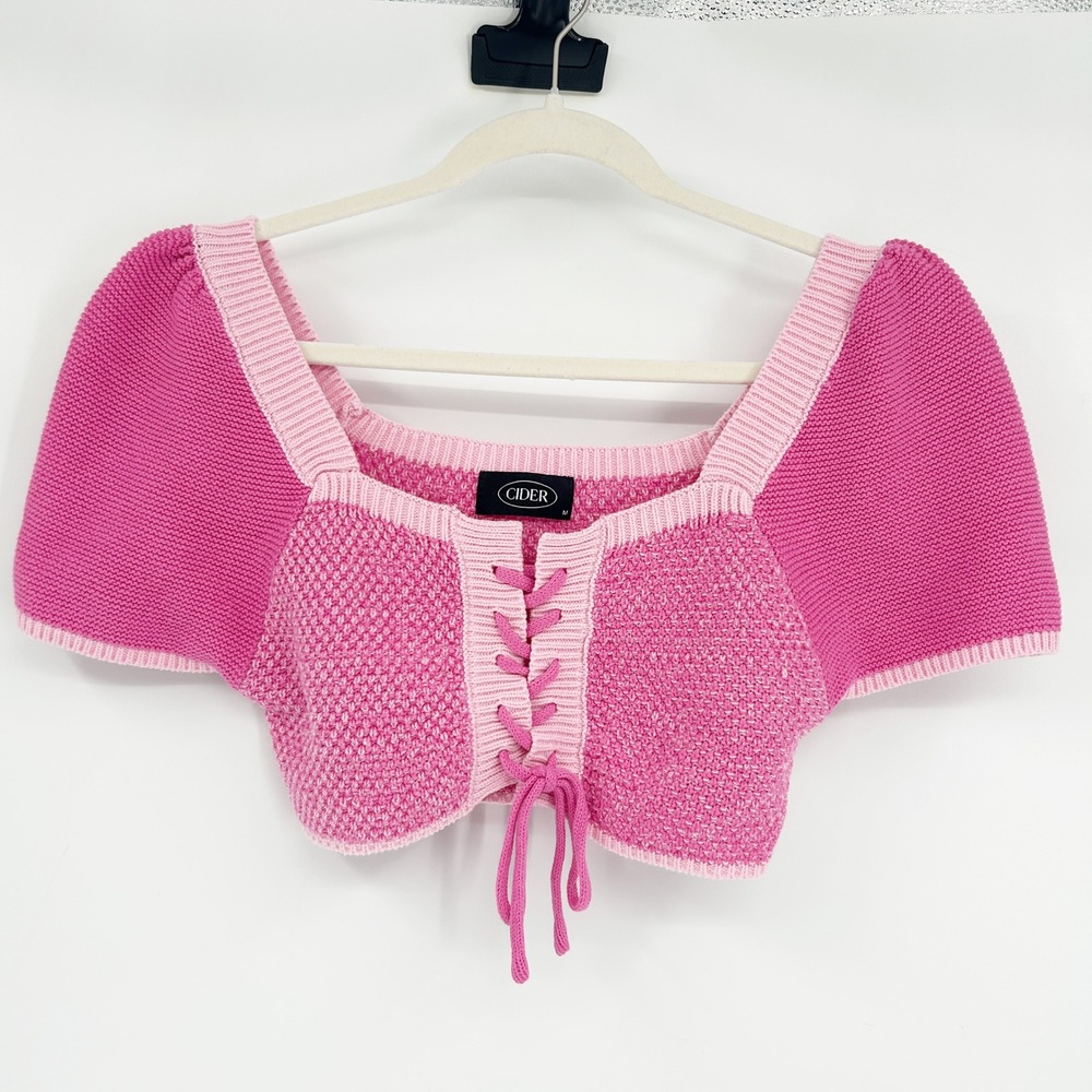 Cider Womens Modern Barbie Girly‎ Feminine Knit Lace-Up Cropped Top Size M Pink